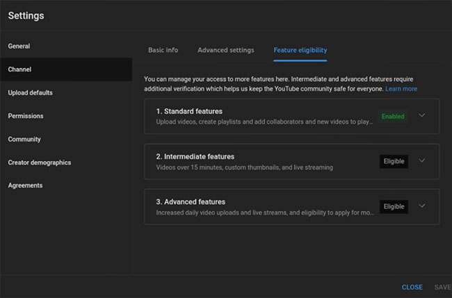 Latest  YouTube Feature Eligibility